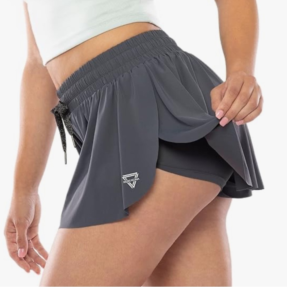 Keiki Kona 2-in-1 Flowy Fitness Shorts Deep Blue Gray